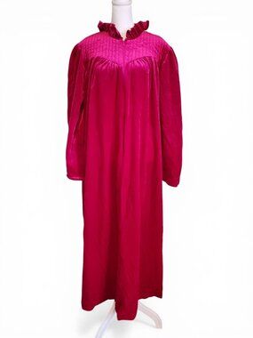 Vintage 80s Magenta Pink Long Sleeve NIght Gown House Robe Dress Size XL